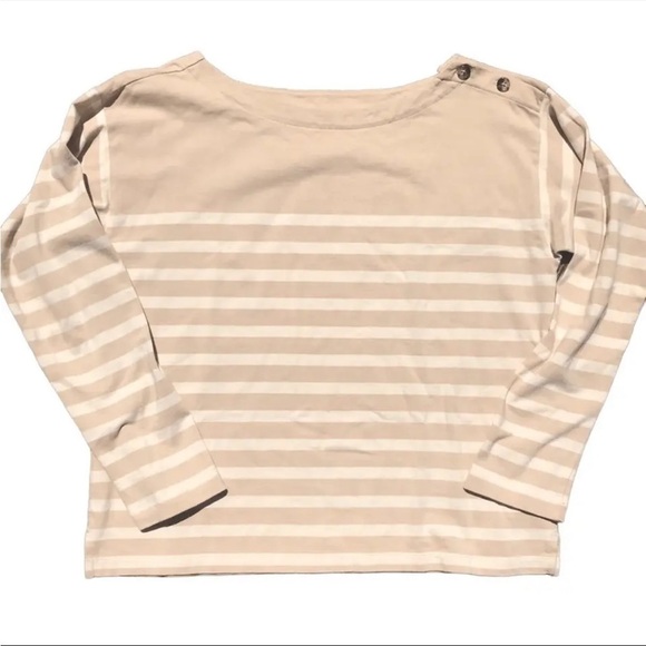 J Crew Tan & Cream Striped Long Sleeve Cotton Crewneck - Picture 1 of 5